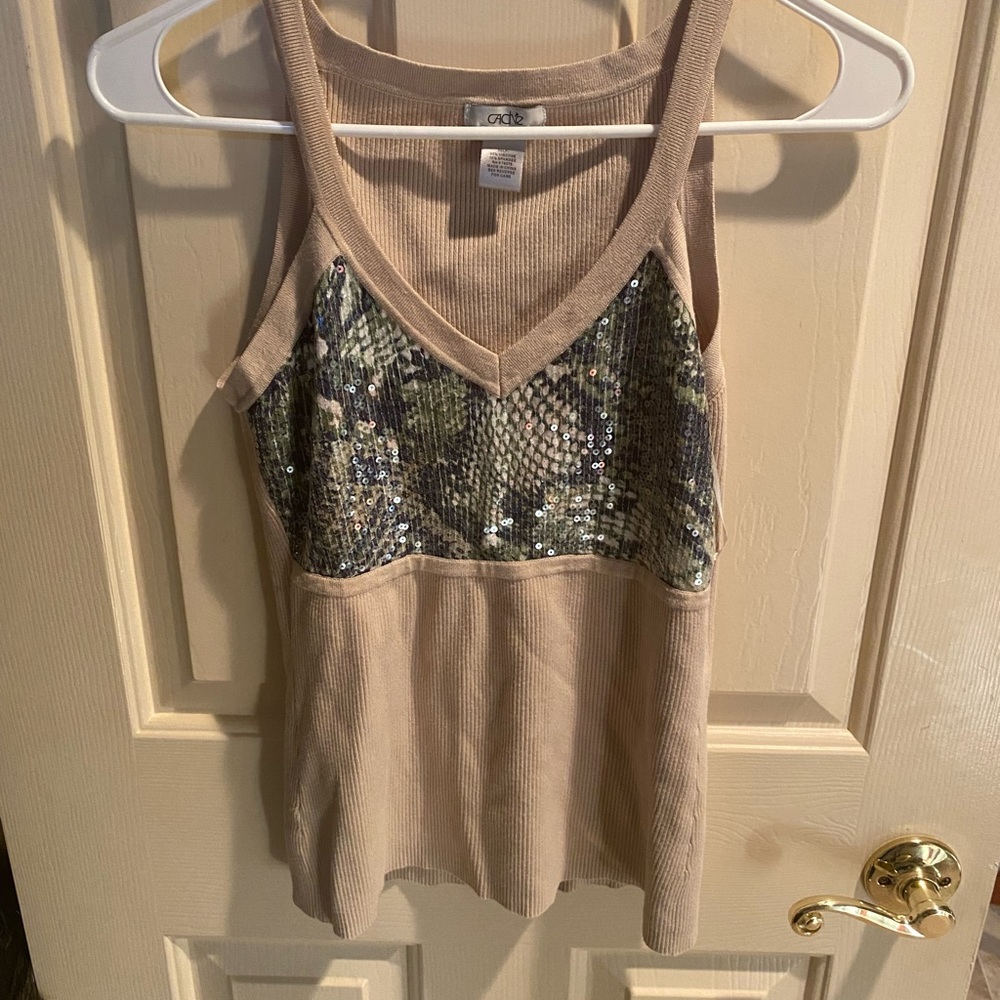 Cache sequin, leopard tan, tank top, size small